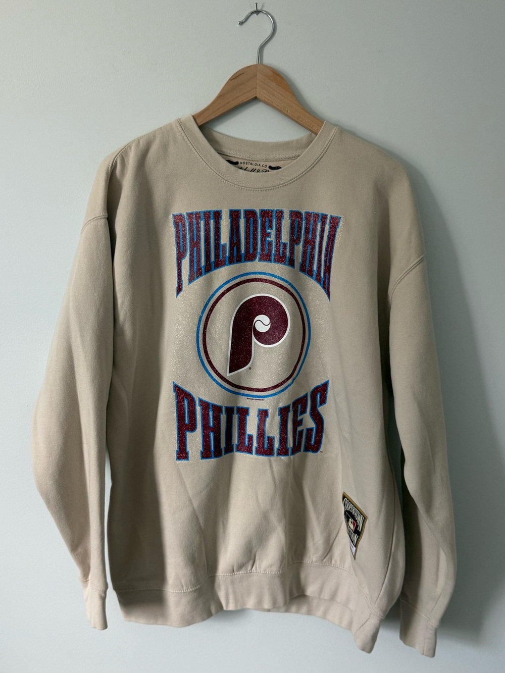 Mitchell & Ness Philadelphia Phillies Cream Arched Lockup Pullover Sweatshirt